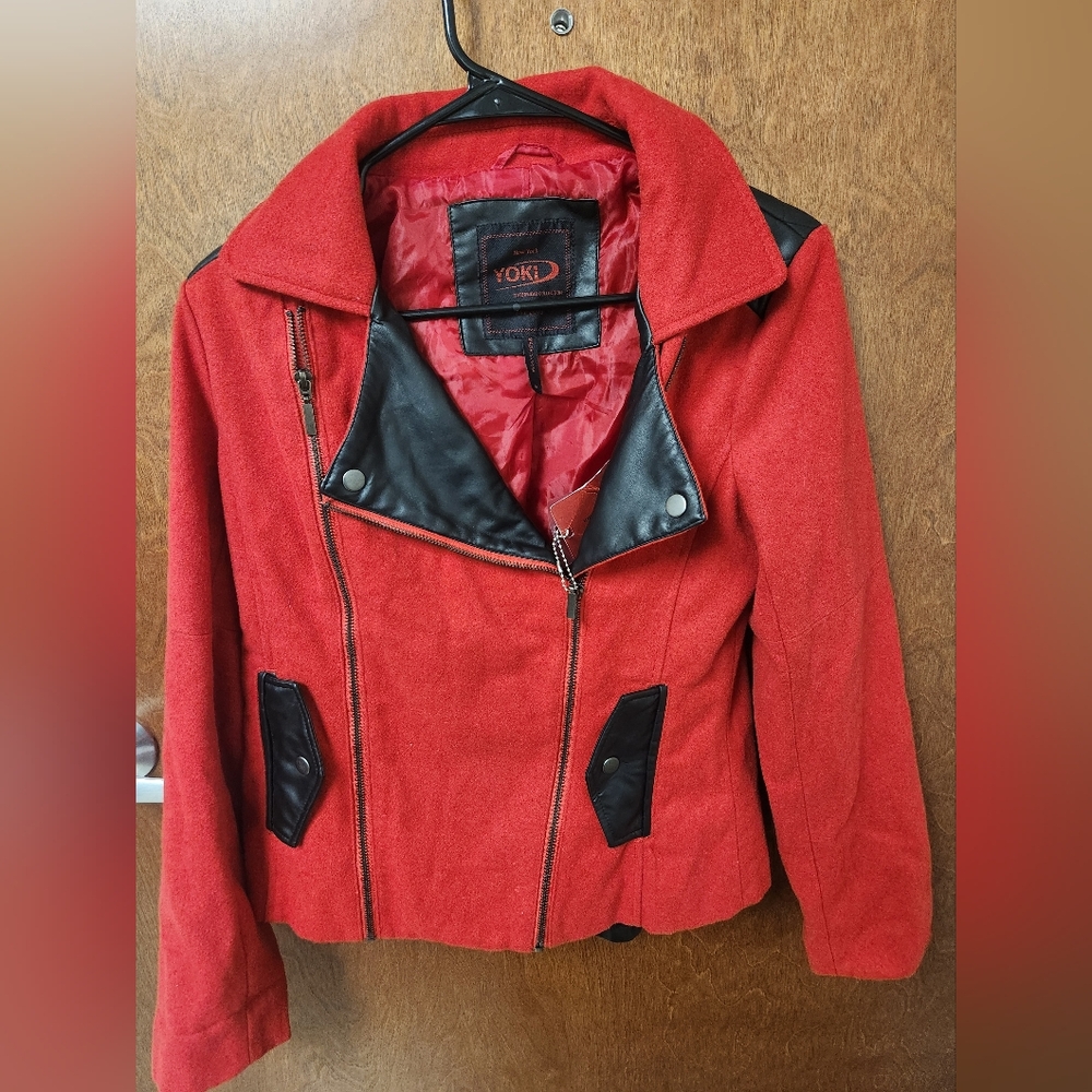 Yoki Women's Red and Black Leather Jacket